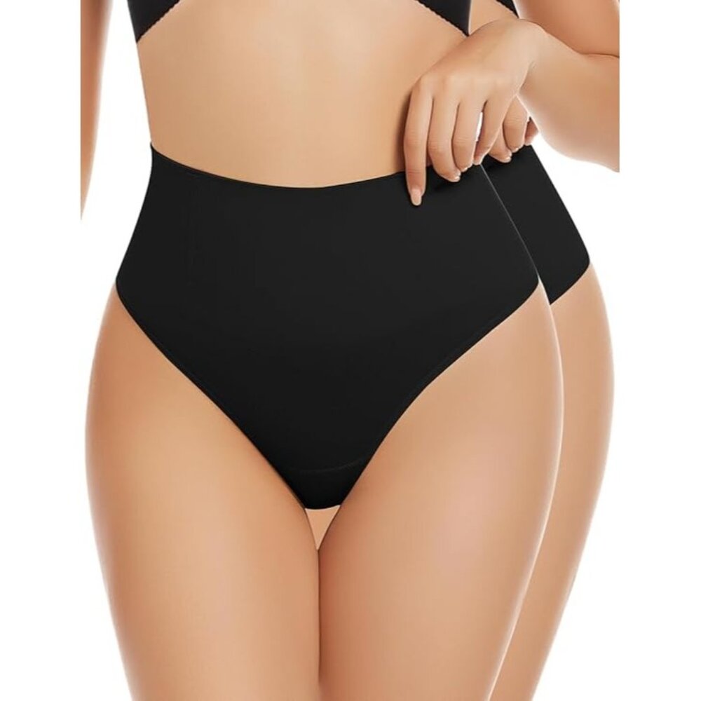 New Thong 2 Pack Tummy Control Seamless Shapewear Underwear Panties‎ Black 2XL